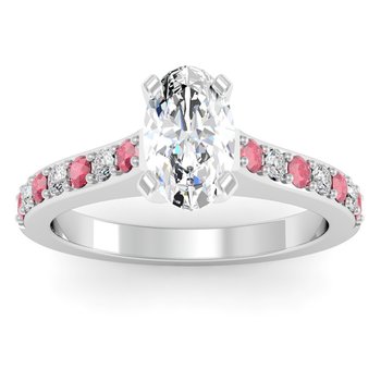 Pave Ruby & Diamond Cathedral Engagement Ring