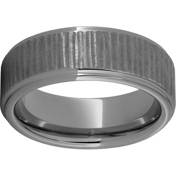 Rugged Tungsten™ 8mm Flat Grooved Edge Band with Bark Finish