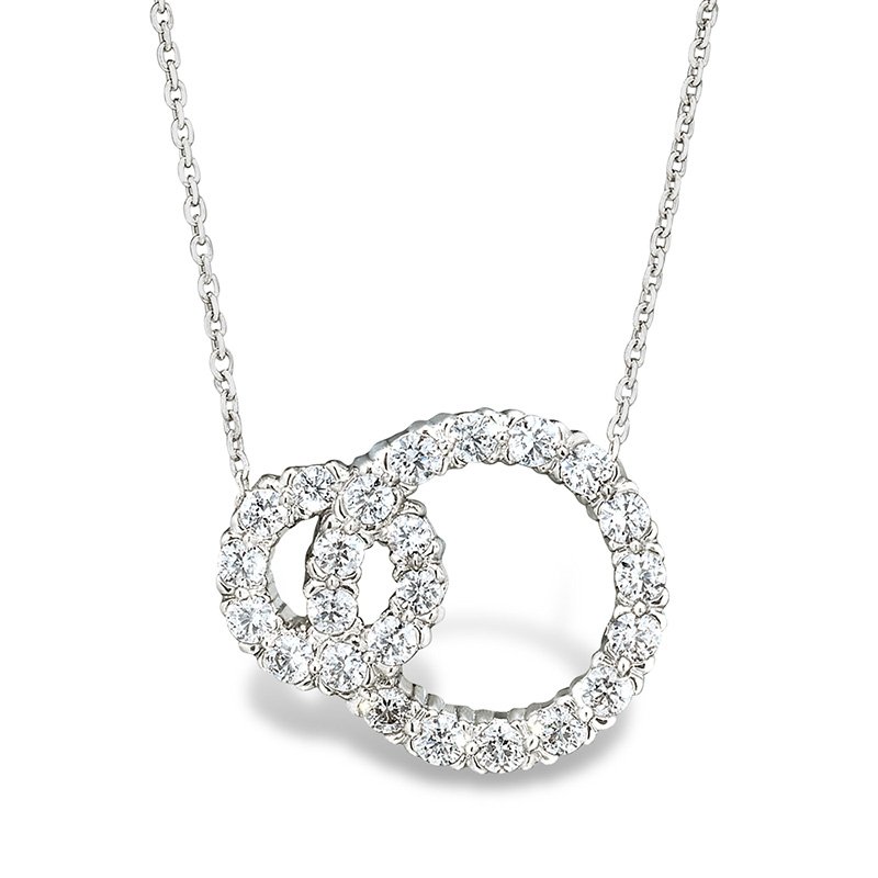 White gold, small-large double circle necklace, 1 CT TW