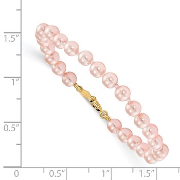 Madi K 14k Yellow Gold 4.5mm-5.5mm Pink Imitation Shell Pearl 5.25 inch Bracelet