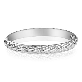 Sterling silver, woven-look fashion bangle with latch