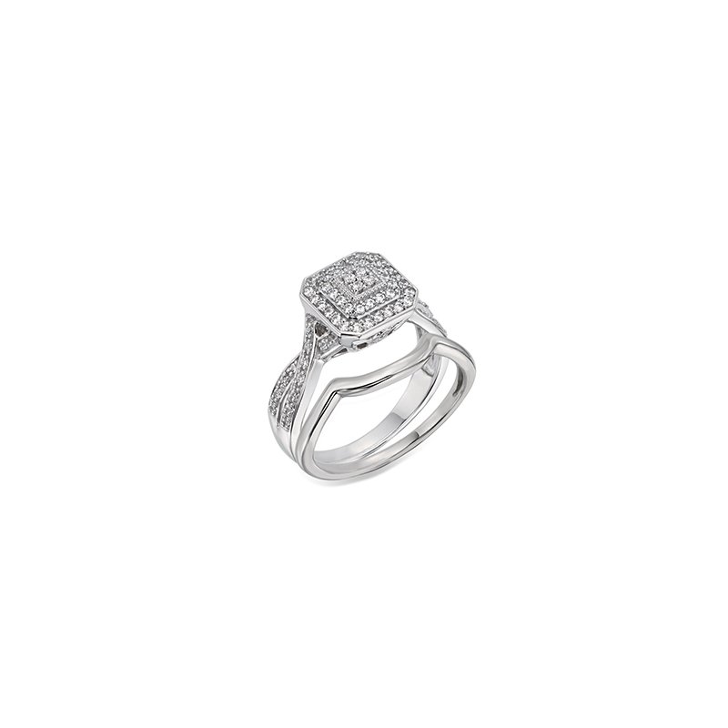 White gold, Art Deco-inspired diamond halo engagement ring