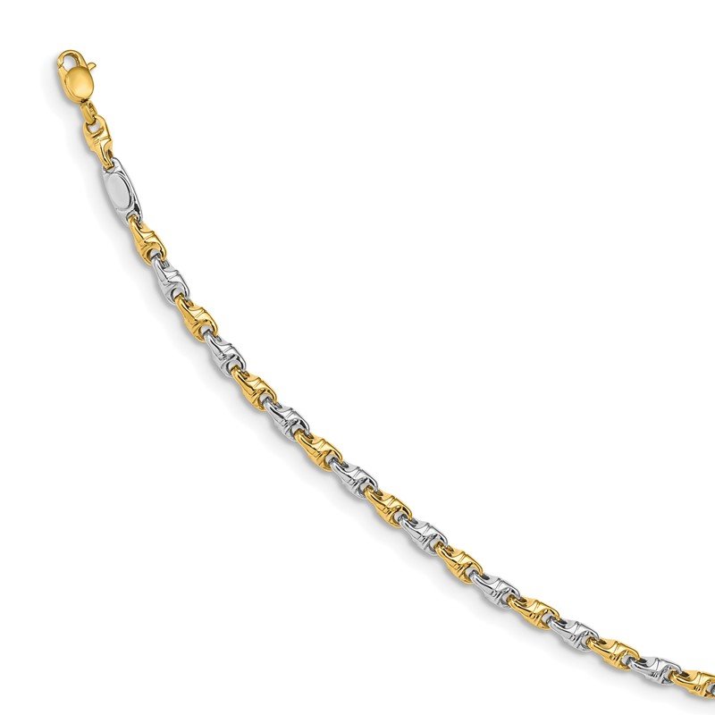 14k White Gold 7in Diamond-cut Satin Polished Fancy Bracelet 