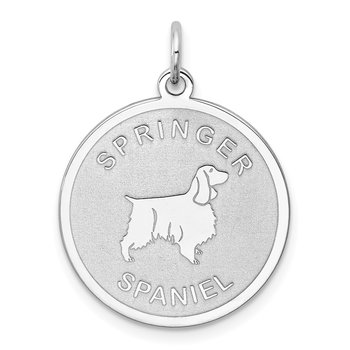 Sterling Silver Rhodium-plated Springer Spaniel Disc Charm
