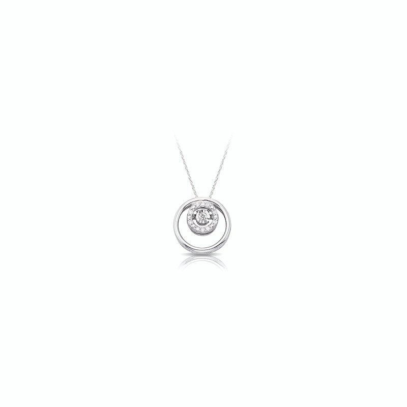 Sterling silver double circle pendant with twinkling round illusion diamond