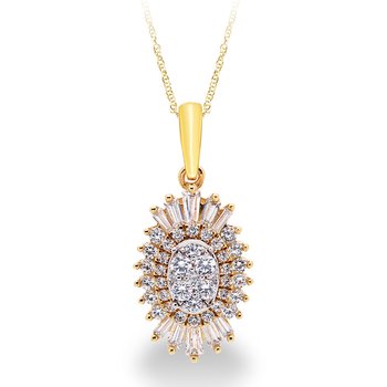 Ballerina-style white gold and diamond oval fashion pendant