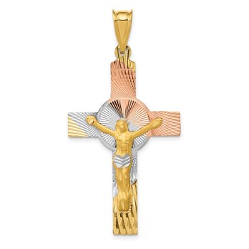 14K w/Rose and White Rhodium Iona Crucifix Cross Pendant