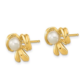 Beautiful 14k 4-5mm Round White Saltwater Akoya Cultured Pearl Stud Post Earrings 