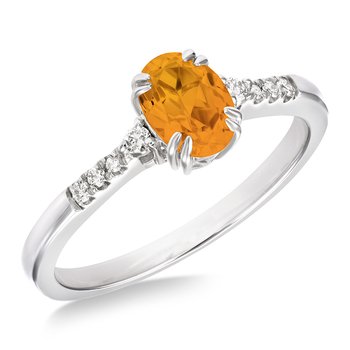 White gold, oval genuine citrine and diamond fashion ring