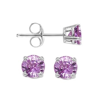 Four Prong Pink Sapphire Studs in 14K White Gold (3 MM) 