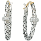 Alisa VHE 860 D Single Diamond Rondelle Oval Sterling Traversa Hoop Earrings VHE 860 D