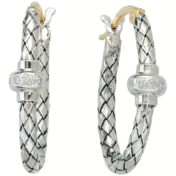 VHE 860 D Single Diamond Rondelle Oval Sterling Traversa Hoop Earrings