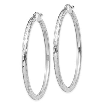 Sterling Silver Rhodium-plated 3.00mm Diamond-cut Hoop Earrings