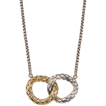 VHN 1596 Yellow Gold & Sterling Interlocking Traversa Circles Box Chain Necklace VHN 1596