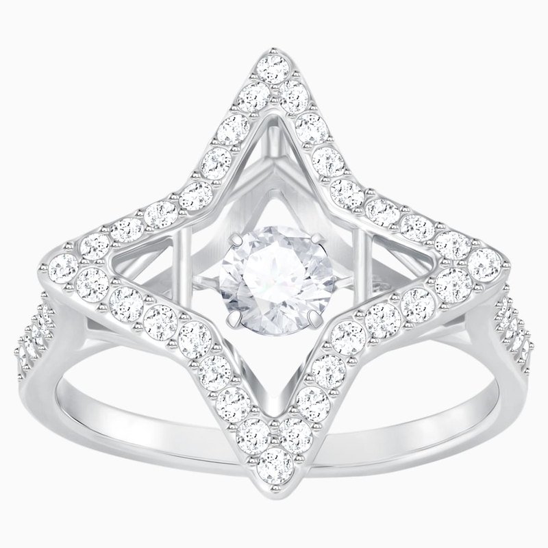 Sparkling Dance Star Ring, White, Rhodium plated