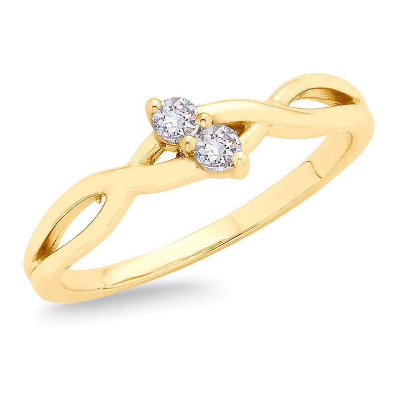 Yellow gold, petite 2-stone diamond ring with split shank