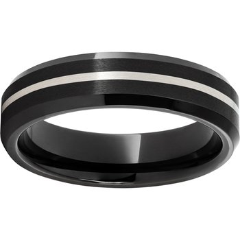 Black Diamond Ceramic™ Beveled Edge Band with a 1mm Sterling Silver Inlay