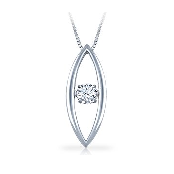 White gold, marquise-shape pendant with twinkling round diamond 