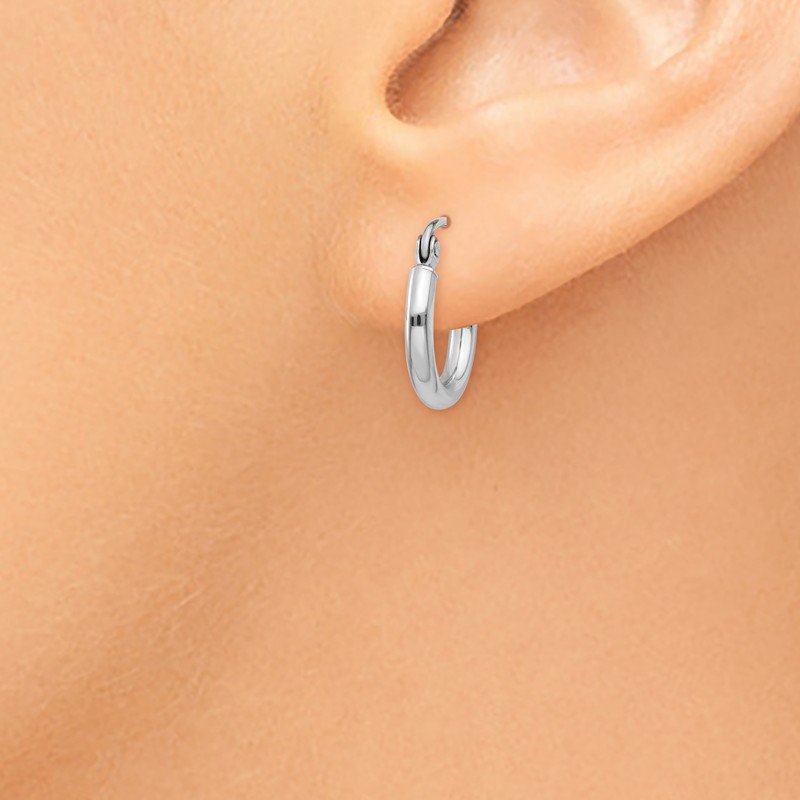 14K White Gold Tube Hoop Earrings Polished Jewelry 