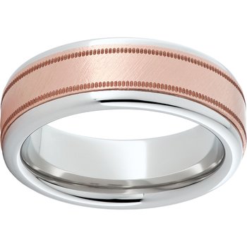 Serinium® Pipe Cut Band with a 5mm 14K Rose Gold Inlay with Milgrain Edges and Florentine Finish