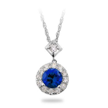 Sterling silver, cubic zirconia, and synthetic sapphire round halo pendant