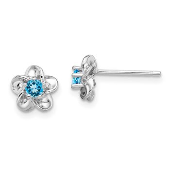 Sterling Silver Rhodium-plated Floral Blue Topaz Post Earrings
