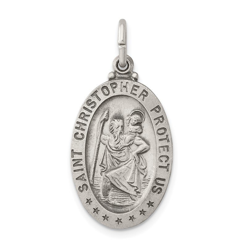 925 Sterling Silver Rhodium-plated Enameled St Christopher Medal 