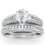 Three Row Pave & Channel Diamond Engagement Ring with Matching Wedding Band