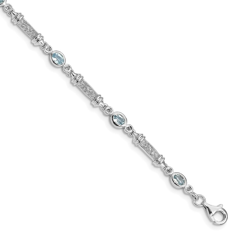 Beautiful Sterling Silver Rhodium-plated Aquamarine & Diamond Earrings