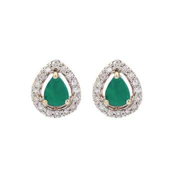 Diamond Halo and Emerald Prong Set Earrings in 10K White Gold (1/250 ct. tw.)