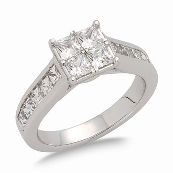 White gold, princess diamond engagement ring with channel-set diamonds