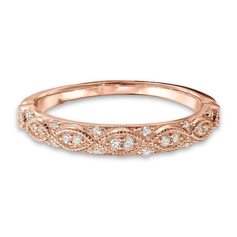 Vintage-inspired rose gold and diamond stackable band