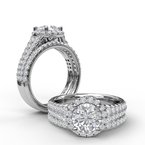Classic Double Row Pave Band With Halo Engagement Ring