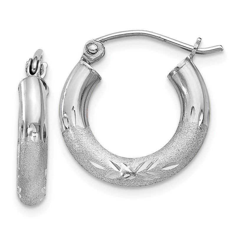 4mm Solid Sterling Silver Polished Diamond-Cut Hoop Earrings 