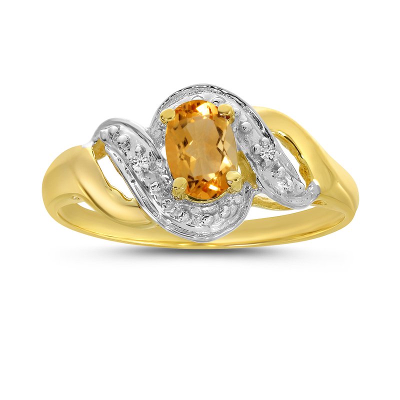 Color Merchants 14k Yellow Gold Oval Citrine And Diamond Swirl Ring ...