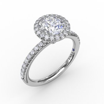 Classic Diamond Halo Engagement Ring With Diamond Band