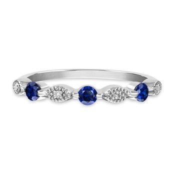 Sterling silver, diamond and synthetic sapphire stackable band