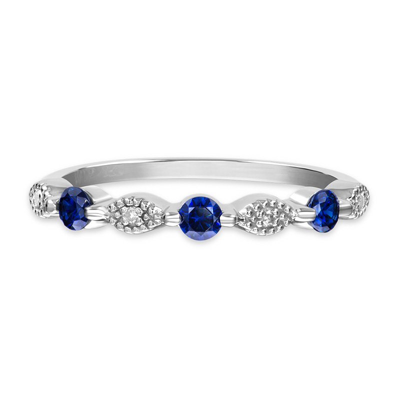 Sterling silver, diamond and synthetic sapphire stackable band