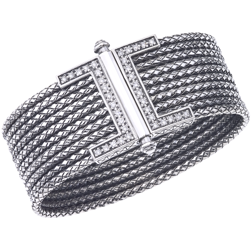 Alisa VHB 1178 D 10 Row Wide Locking Sterling Traversa Bracelet, Diamond Clasp