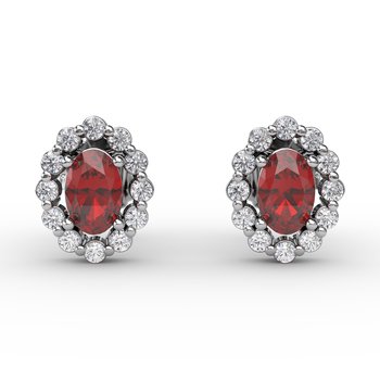 Halo Ruby and Diamond Stud Earrings