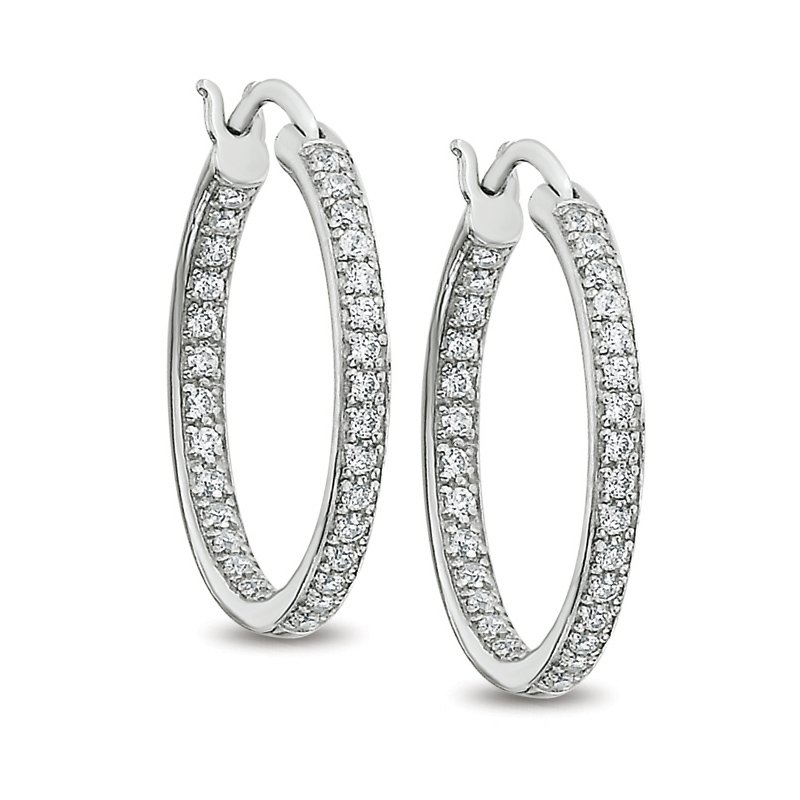 White gold, inside-outside diamond hoop earrings, 1 CT TW