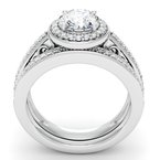 Antique Design Halo Engagement Ring with Matching Wedding Band