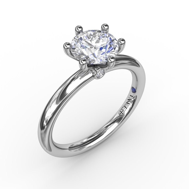 Classic Six-Prong Round Diamond Solitaire Engagement Ring With Diamond Band