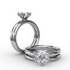 Classic Six-Prong Round Diamond Solitaire Engagement Ring With Diamond Band