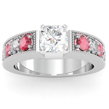 Milgrain Pave Diamond & Ruby Engagemant Ring