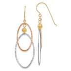 Best Quality Free Gift Box 14k Tri-color Dia-Cut Open Ovals Dangle Earrings 