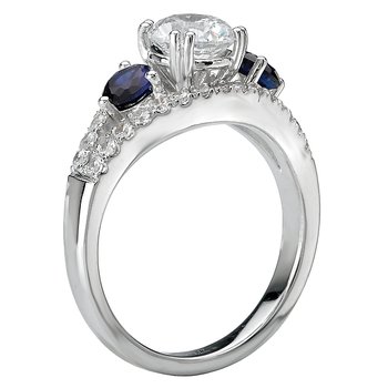 3-Stone Semi-Mount Diamond and Sapphire Ring