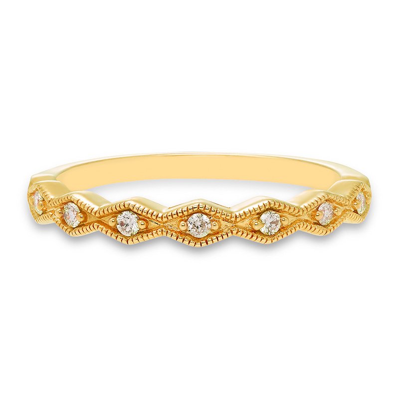 Yellow gold band with a diamond-shaped pattern and round diamonds