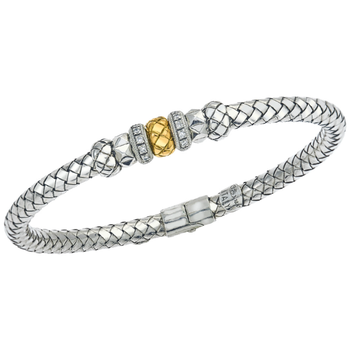 VHB 1456 D Double Yellow Gold Traversa & Single Diamond Rondelles Sterling Traversa Spring Bangle Bracelet