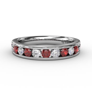 Channel Set Diamond and Ruby Band